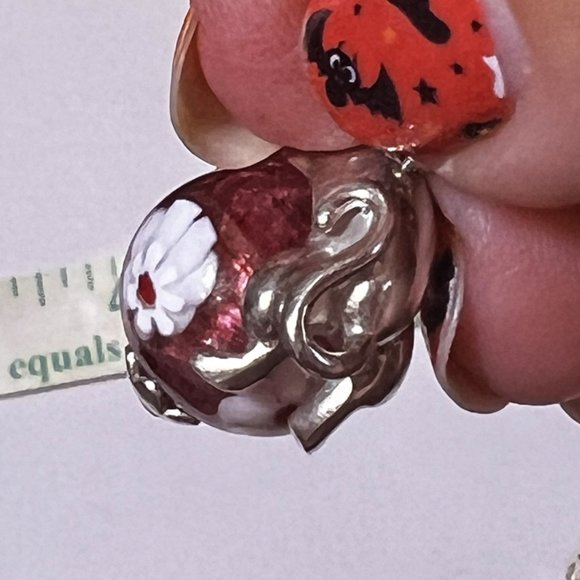 NEW CAT Bracelet Venetian RED Glass 7.5 Inch Length 925 Silver ITALY - Picture 7 of 9